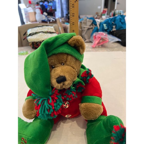 Dan Dee Stuffed Animal Plush Christmas Santa Red Green Elf Helper Brown Bear - Picture 12 of 12